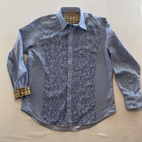 ROBERT GRAHAM Men's Sky Blue Cotton Jacquard Abstract Print Embroidered SZ XL - Picture 1 of 12